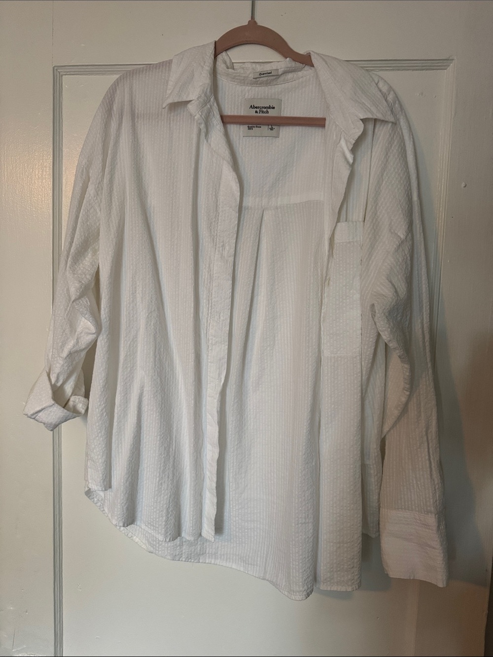 Abercrombie & Fitch White Textured Casual Button-Down Shirt